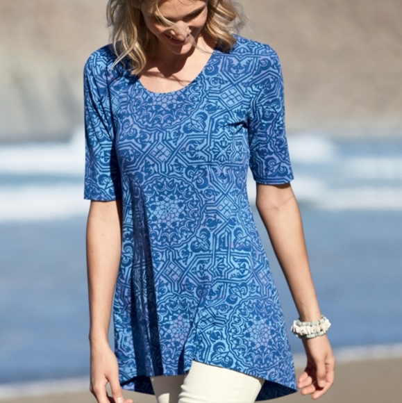 NWOT Peruvian Connection Tilework Tunic 1/2 Sleeve Abstract Top Size XS - Picture 2 of 9